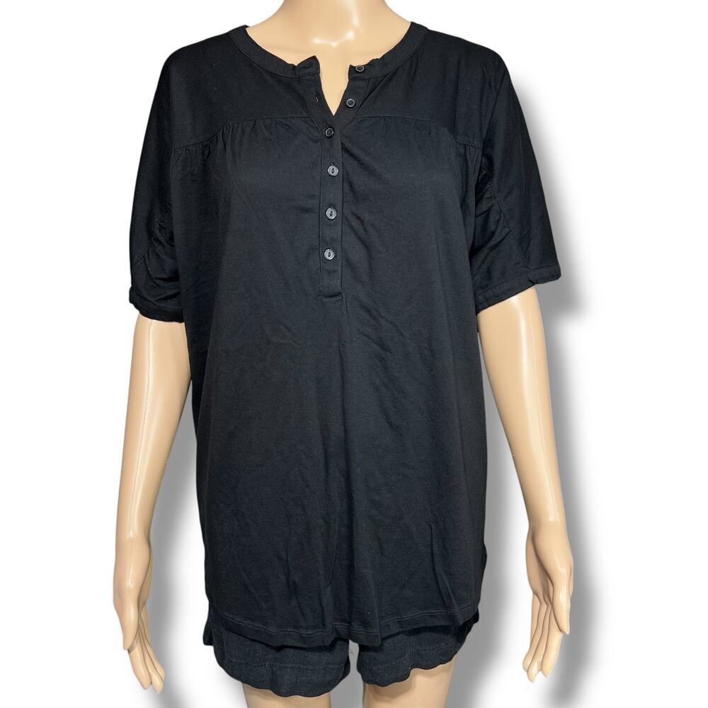 Banana Republic Womens Small Black Henley Top Short Sleeve Oversized Relaxed Tee